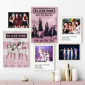 Kórejská Dievča Spevák Skupiny B-BLACK-p-ružová Plagáty a Vytlačí Plátno Tlač Wall Art Obrázok pre Obývacia Izba Domáce Dekorácie